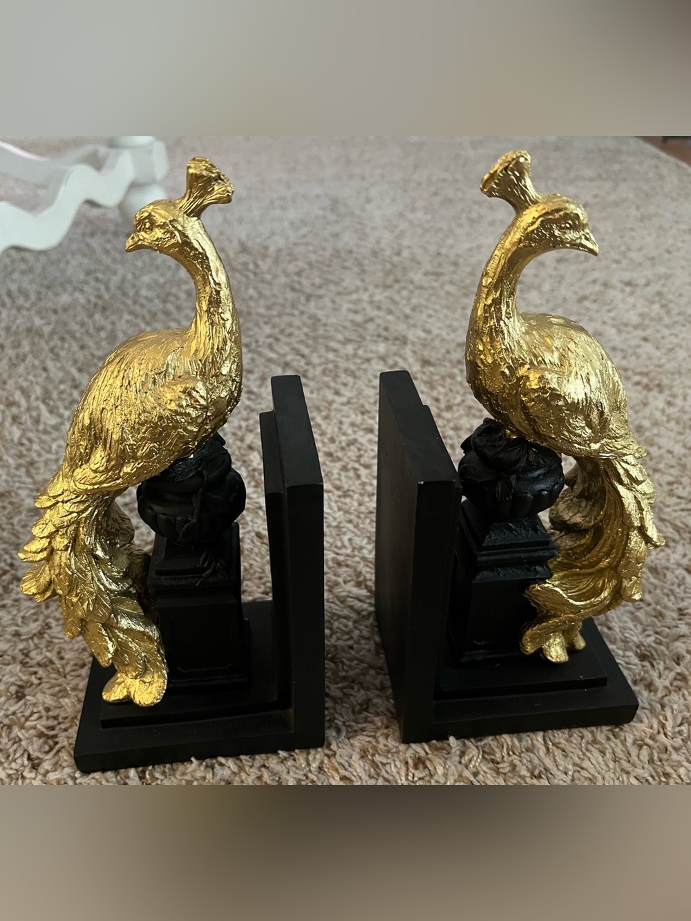Gold Peacock Bookends by
